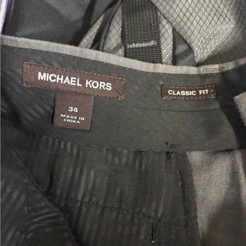 Michael Kors Mens Grey Linen‎ Blend Classic Fit Dress Pants Size 34 Flat Front